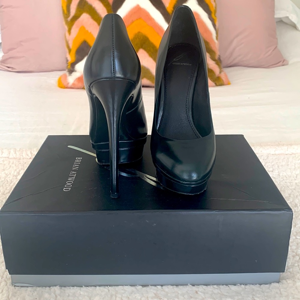 BRIAN ATWOOD Black Leather stilettos sz 7.5